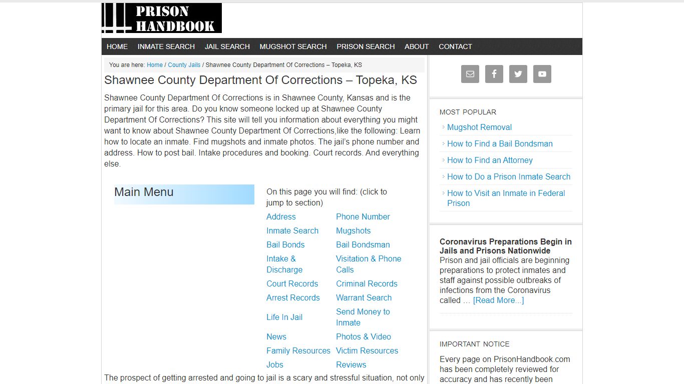 Shawnee County Department Of Corrections – Topeka, KS - Prison Handbook